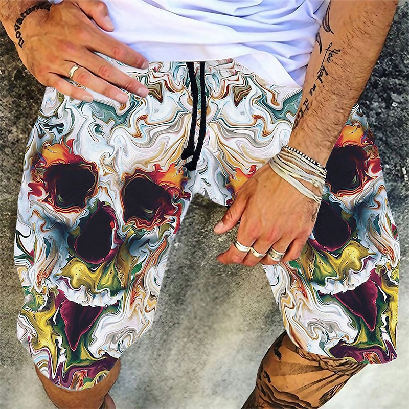 Men's Swim Trunks Swim Shorts Board Shorts Summer Shorts Beach Shorts Drawstring Elastic Waist 3D Print Graphic Quick Dry Soft Short Casual Daily Holiday Hawaiian Dark Brown Black-White Micro-elastic