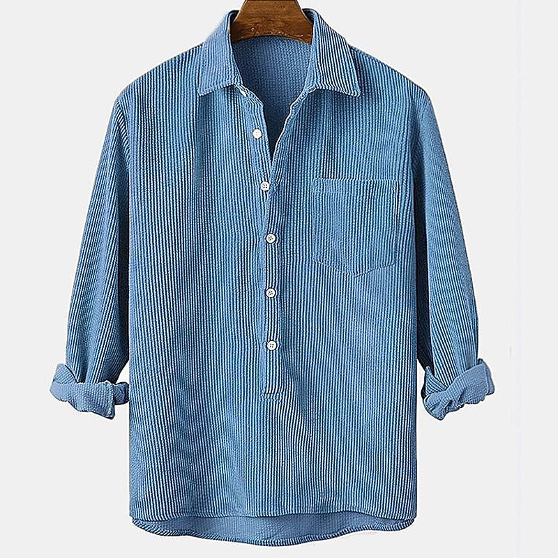 Men's Shirt Corduroy Shirt Overshirt Plain Vacation Street Yellow Blue Red Long Sleeve Turndown Spring &  Fall Clothing Apparel Pocket3