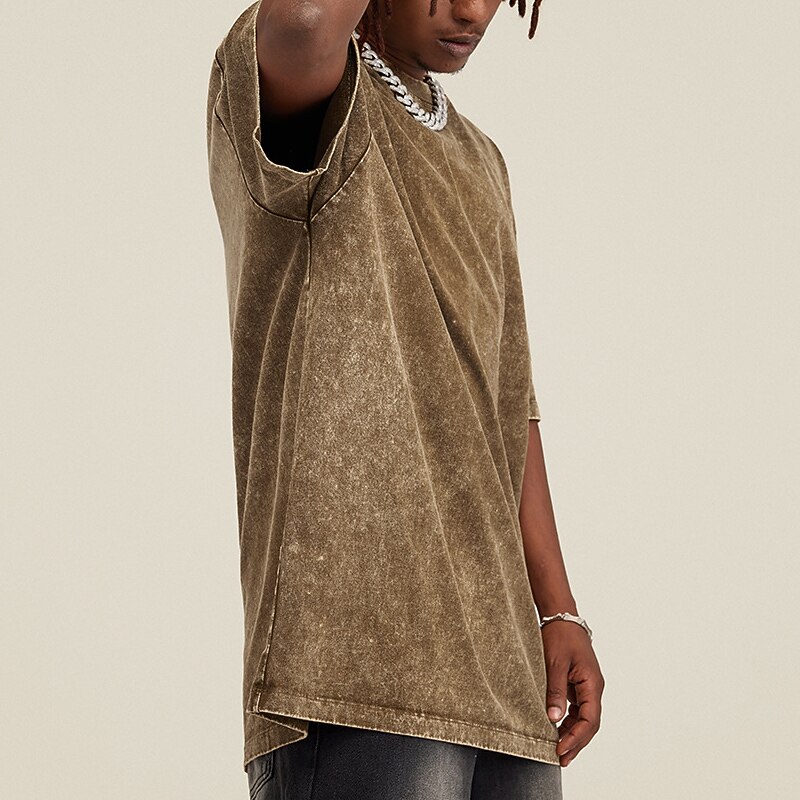 Men's 100% Cotton Acid Wash Shirt Oversized Shirt Short Sleeve Crew Neck Spring & Summer Plain Fashion Designer Casual Sports & Outdoor Daily Streetwear Black Green Coffee Top Tee for Men3