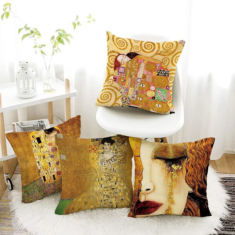 Famous Painting Double Side Pillow Cover 4PC Gustav Klimt Soft Decorative Square Cushion Case Pillowcase for Bedroom Livingroom Sofa Couch Chair4