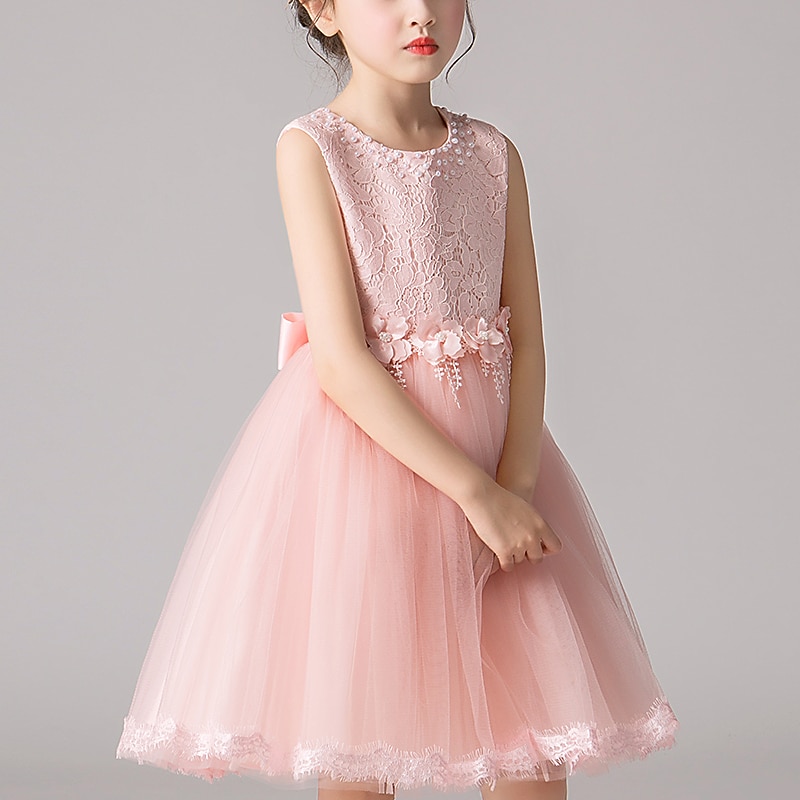 Kids Girls' Flower Girl Dress Dress Solid Colored Flower Sleeveless Wedding Party Casual Lace Layered Cute Sweet Mesh Lace Tulle Pink Princess Dress 3-12 Years White Pink Purple2