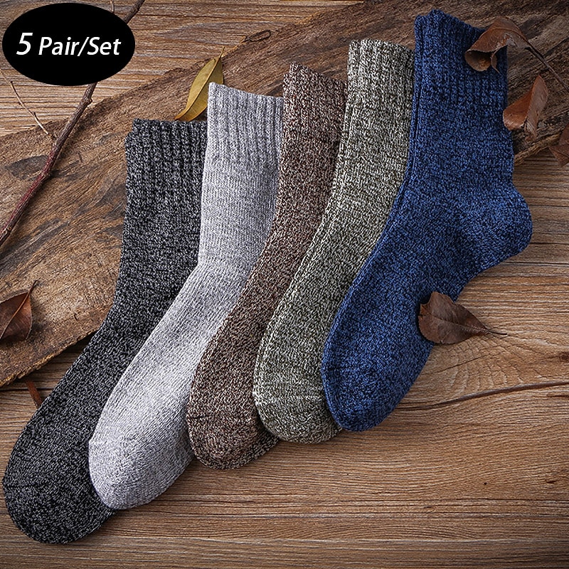 Men's 5 Pairs Socks Wool Socks Crew Socks Rainbow Color Plain Daily Wear Vacation Weekend Warm Fall & Winter Warm Ups