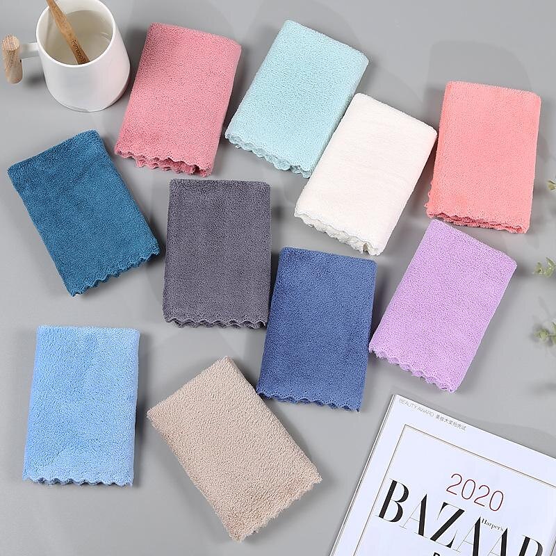 Coral Velvet Square Towel Kitchen Dishcloth Soft Absorbent Small Handkerchief Plain Color Saliva Towel Baby And Children Hand Towel4