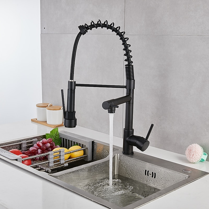 Kitchen Sink Mixer Faucet Pull Down Sprayer, Single Lever Pull Out Taps, 360 ° Swivel Cold Hot Water Brass Tap Golded Chrome Black2