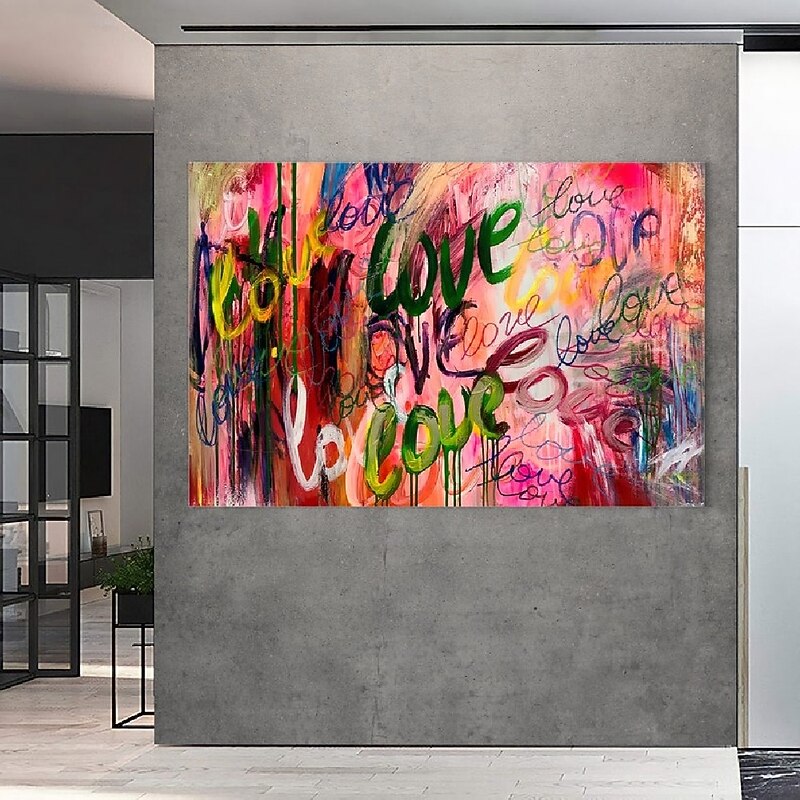 Handmade Hand Painted Oil Painting Wall Modern Abstract Painting Love Graffiti Canvas Painting Home Decoration Decor Rolled Canvas No Frame Unstretched4
