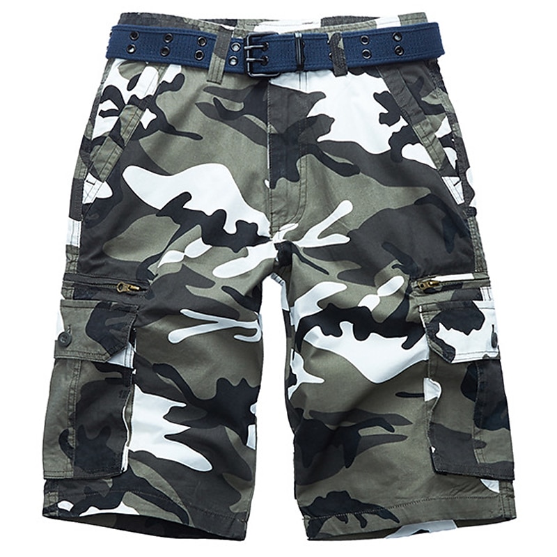 Men's Cargo Shorts Camo Shorts Shorts Zipper Multi Pocket Camouflage Comfort Wearable Knee Length Casual Daily Holiday Sports Fashion White Army Green2