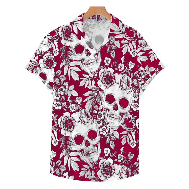 Men's Skull Shirt Summer Hawaiian Shirt Aloha Shirt Short Sleeve Shirt Turndown Fashion Designer Casual Street Casual Daily Black-White Red Blue S M L3