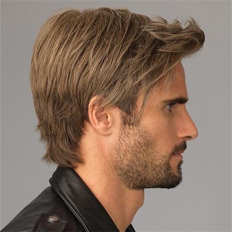 European and American Star Men's Hot Wigs Brown Everted Short Hair High Temperature Silk Wigs3
