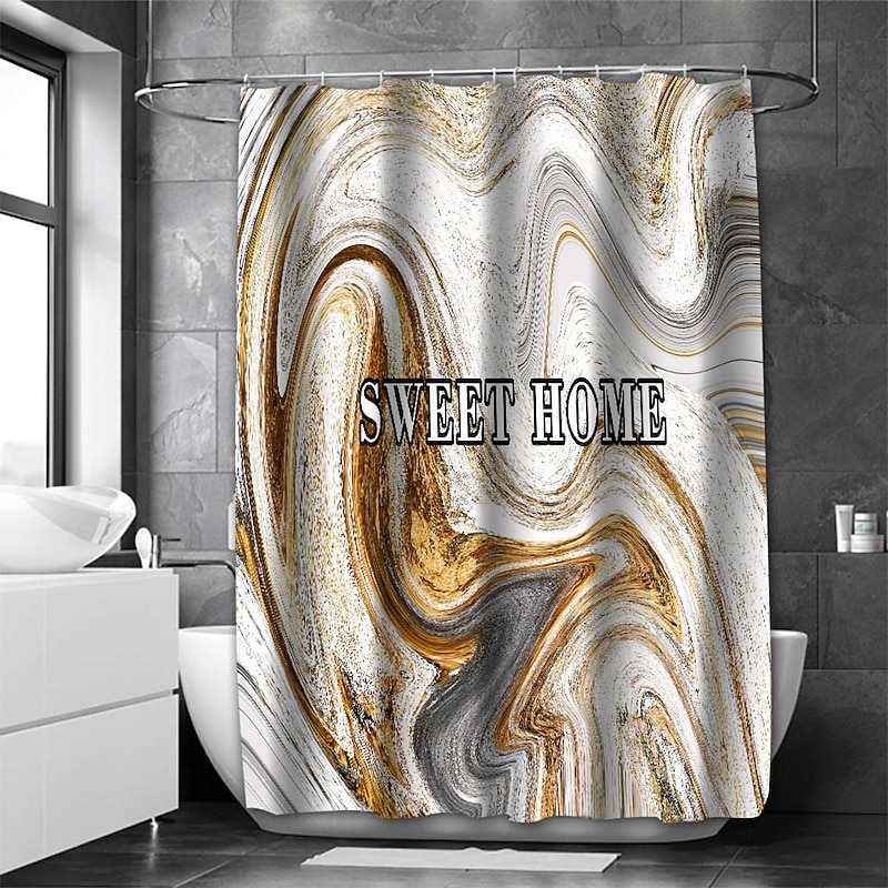 Shower Curtain with Hooks 180cm*180cm(70"*70") Polyester Washable Waterproof Marble Abstract Pattern 8