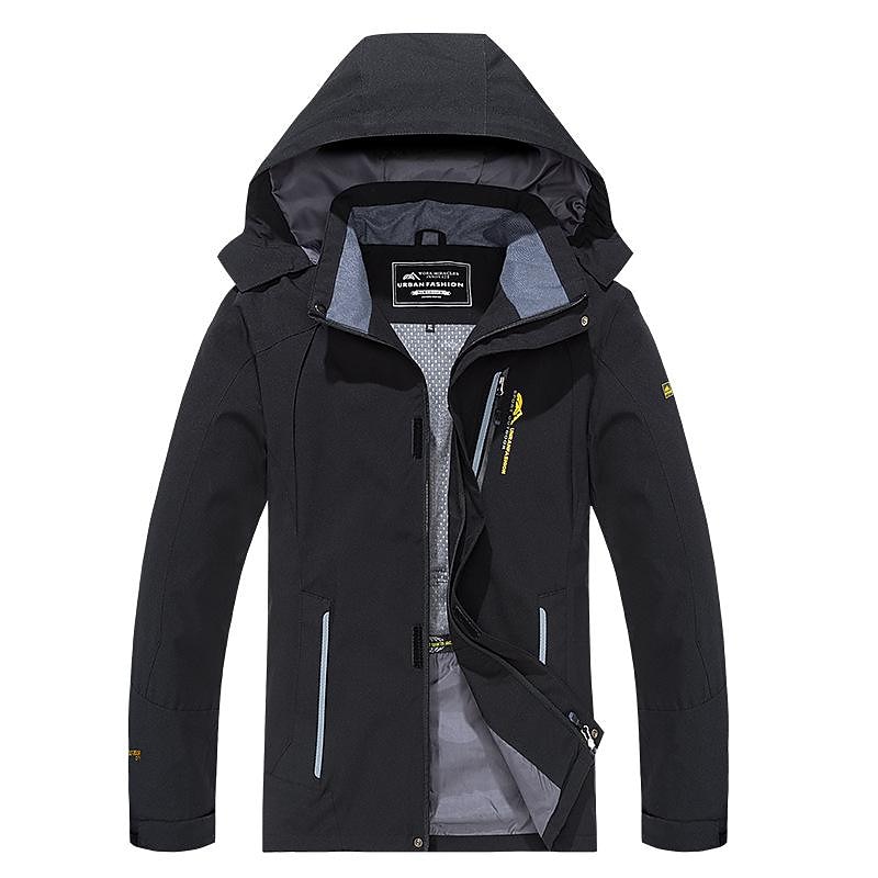 Men's Waterproof Hiking Jacket Rain Jacket Hiking Windbreaker Outdoor Patchwork Waterproof Portable Quick Dry Antistatic Outerwear Raincoat Trench Coat Camping / Hiking Fishing Climbing Black Red