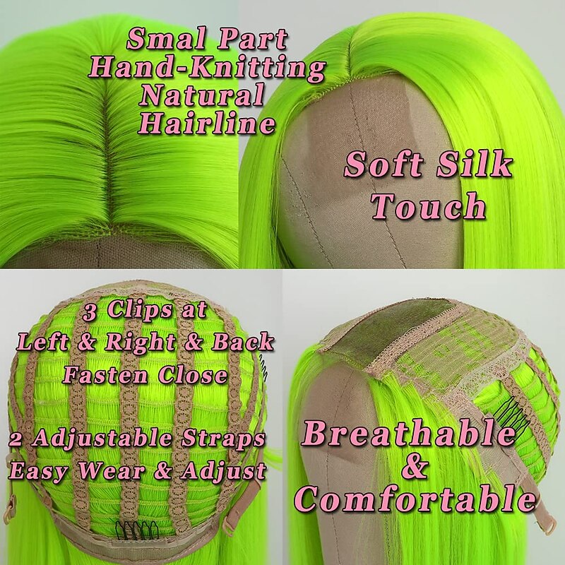 Green Wigs Long Straight Synthetic Wig Irish Green Heat Resistant No Lace Front Wigs with Baby Hair Glueless Peluca for St Patricks Cosplay Party for Fashion Women 22 Inch Halloween Wigs2