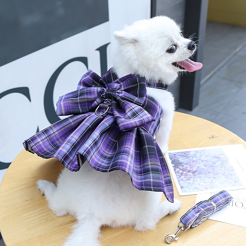 Dog Cat Harness Dress Fashion Cute Basic Washable Comfortable Outdoor Casual Daily Walking Dog Clothing for Bichon Frise Pomeranian Baby Pet Papillon Small3