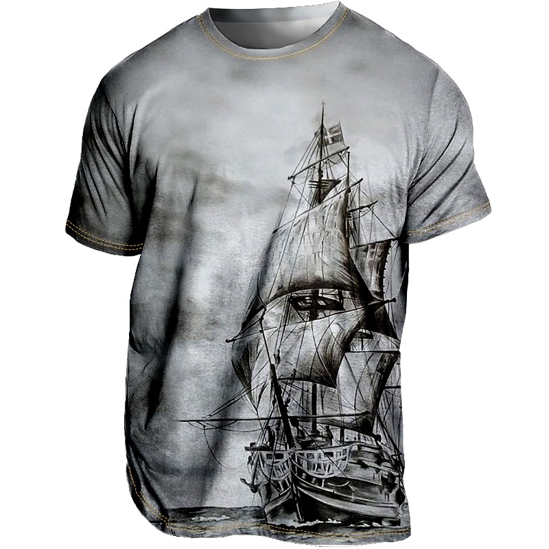 Men's T shirt Tee Tee Graphic Ship Crew Neck Clothing Apparel 3D Print Outdoor Casual Daily Sports Short Sleeve Print Vintage Fashion Designer