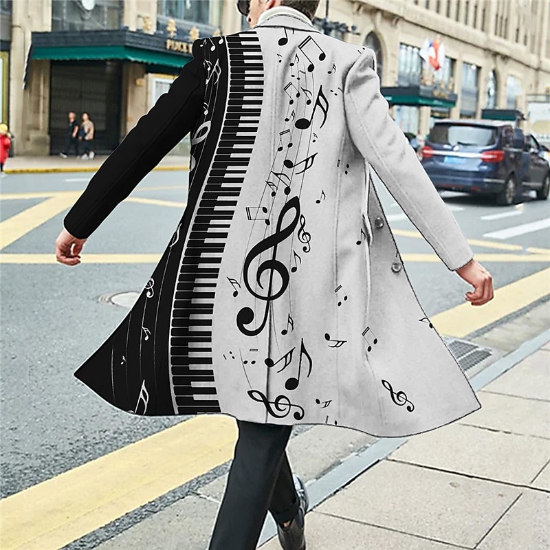 Men's Floral Graphic Prints Pano Keys Winter Coat Overcoat Coat Warm Comfortable Breathable Fashion Streetwear Business Work Wear to work Going out Pocket Print Fall & Winter Turndown Long Sleeve