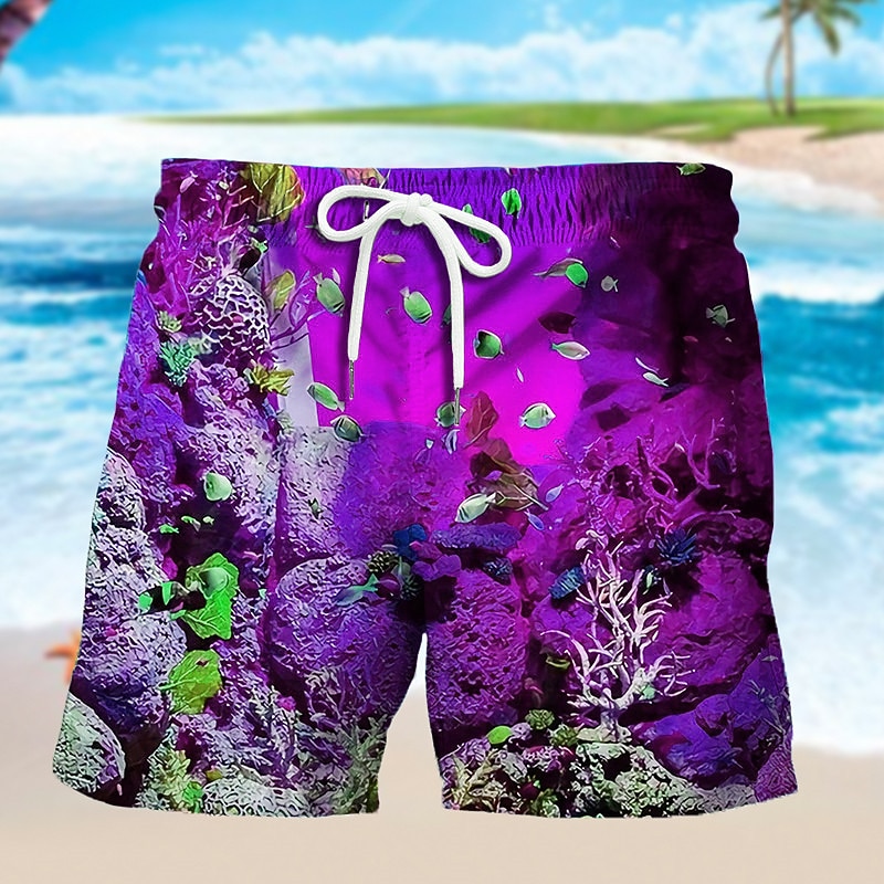 Men's Graphic Ocean Fish Swim Trunks Swim Shorts Board Shorts Mid Waist Hawaiian Designer Boho Holiday Beach Drawstring with Mesh lining Elastic Waist Designer Clothing Apparel4