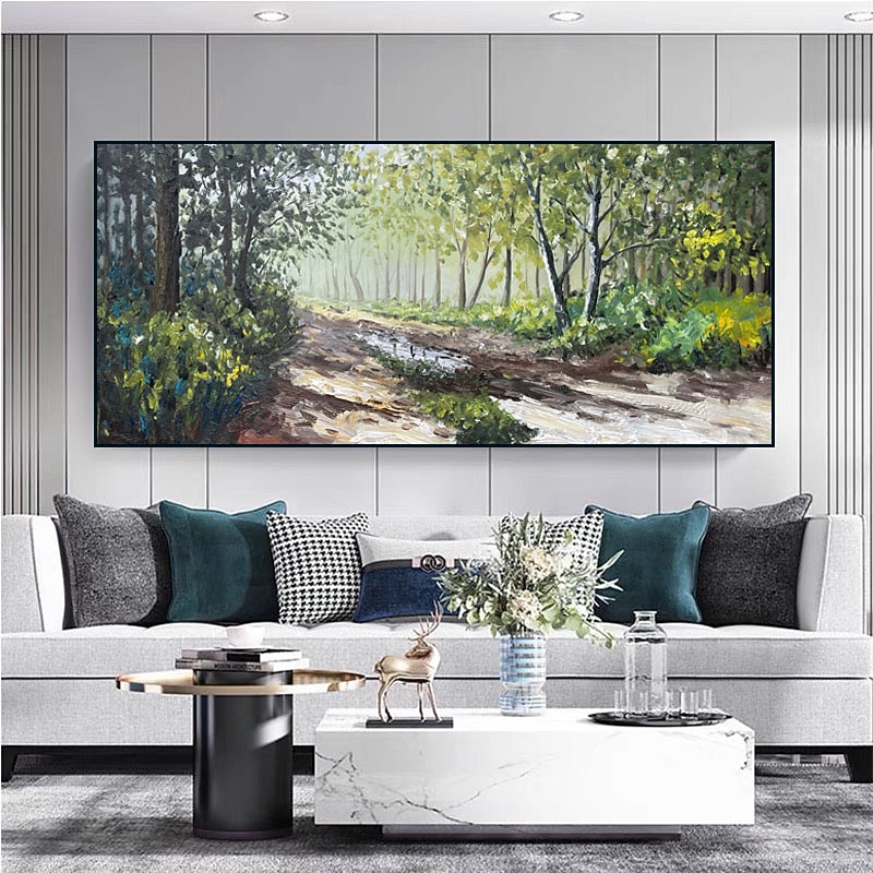 Handmade Oil Painting Canvas Wall Art Decor Abstract Green Forest Painting Original Landscape Painting for Home Decor With Stretched Frame/Without Inner Frame Painting2