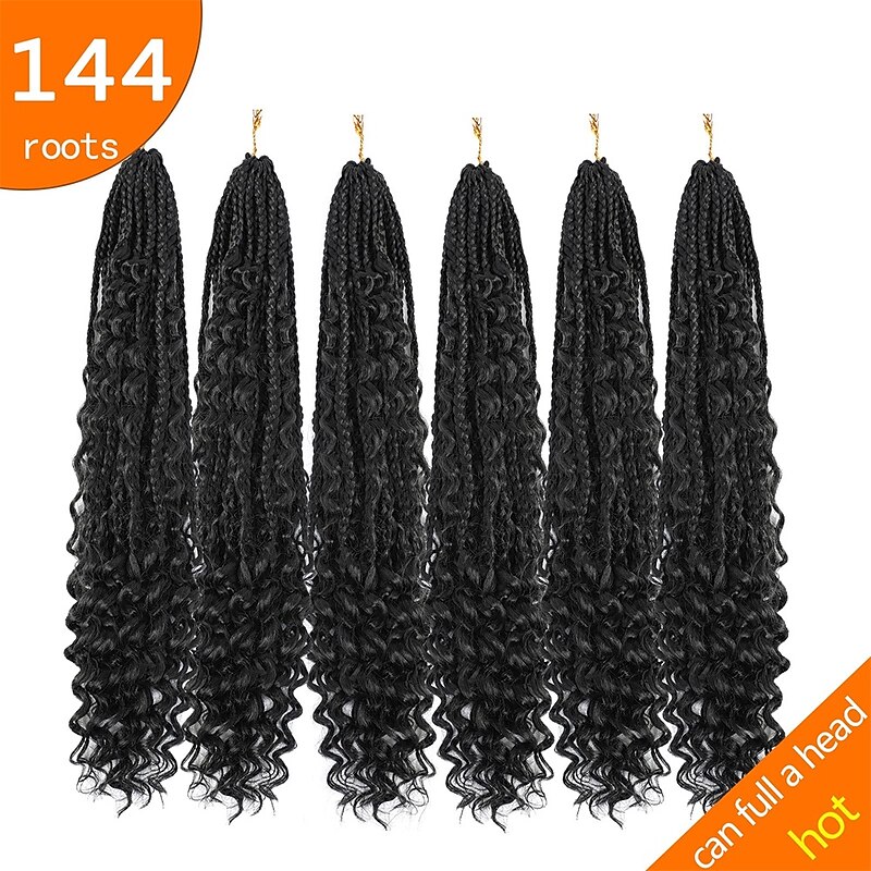 Crochet Box Braids Curly Ends 144 Strands 22 Inch Bohomian Crochet Braids Box Braids 3X Goddess Box Braids Crochet Hair Synthetic Crochet Braids Hair Extensions2