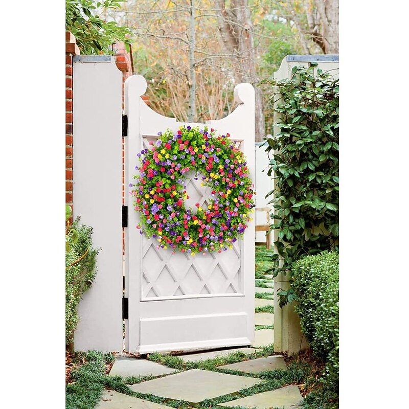 Artificial Flower Leaves Wreath, Green Leaves Wreath, Round Wreath For Front Door Hanging Wall Window Wedding Party Decor 1pc Large 45cm(17in)4