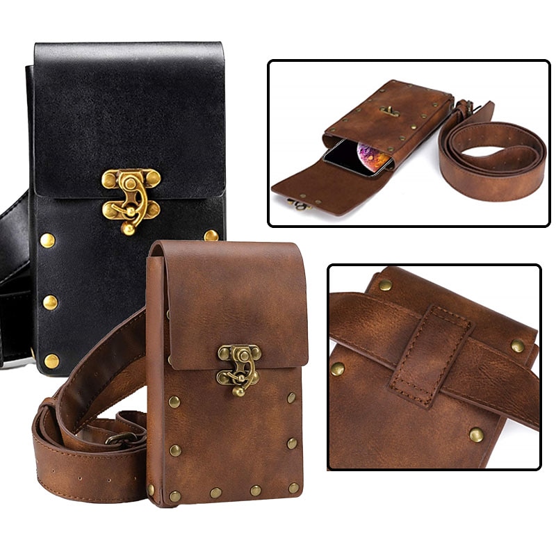 Belt Pouch Waist Bag Fanny Pack Medieval Vintage Leather Pouch Cellphone Holder Holster Carry Belt Purse Pocket Casual Hiking Festival Renaissance Faire Costume Travel Wallet Messenger