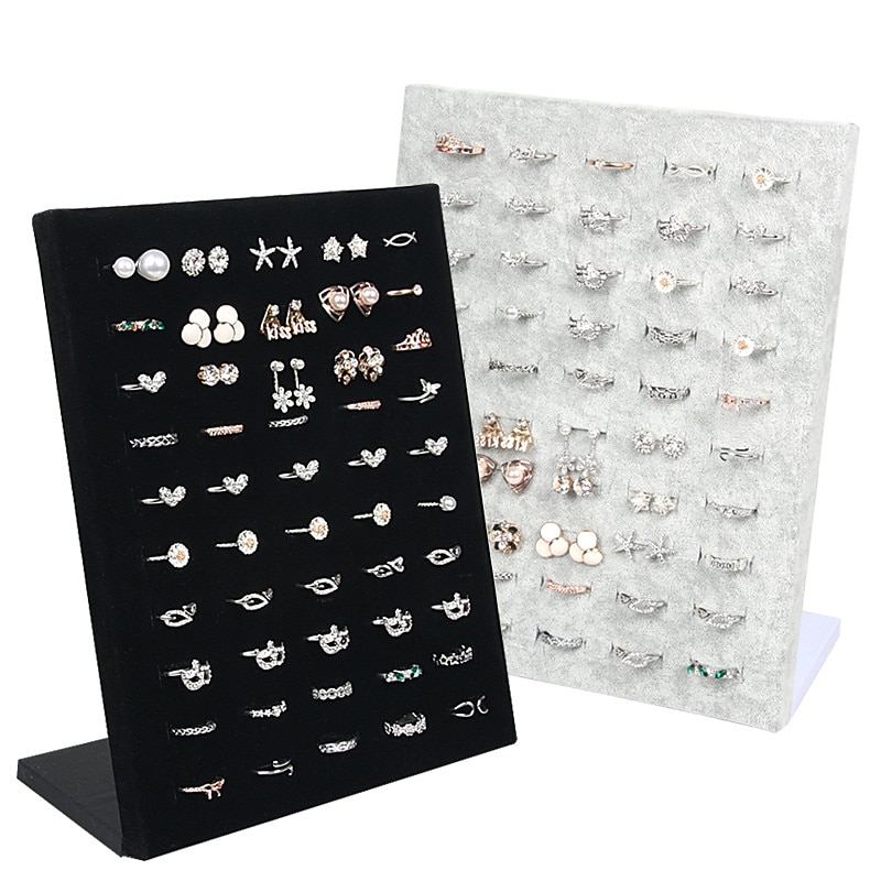 Velvet Display Case Jewelry Ring Displays Stand Board Holder Storage Box Plate Organizer