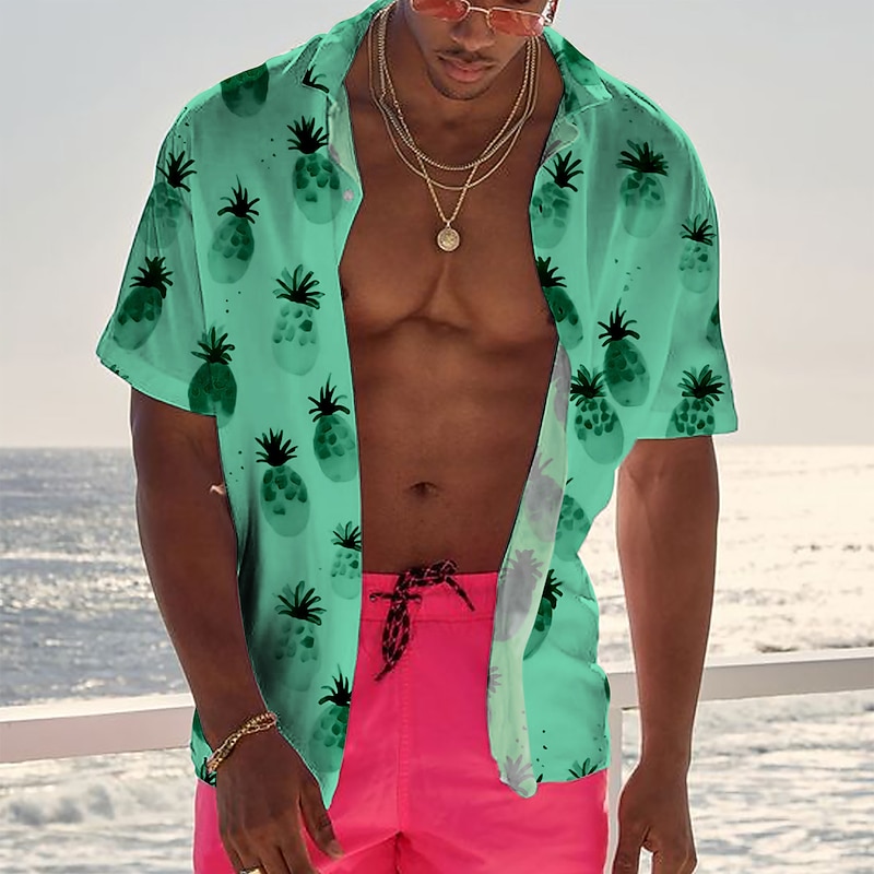 Men's Fruit Pineapple Graphic Prints Shirt Summer Hawaiian Shirt Short Sleeves Shirt Turndown Street Casual Light Yellow Yellow Purple Brown Green Print Button-Down Clothing Apparel Tropical Fashion4