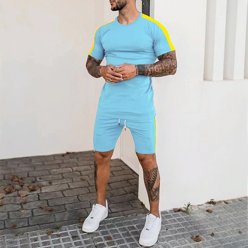 Men's T-shirt Suits Tracksuit Tennis Shirt Shorts and T Shirt Set Short Sleeve V Neck Summer Spring Letter Curve Sports Designer Basic Drawstring 2 Piece Print Outdoor Street Daily Black White Yellow3