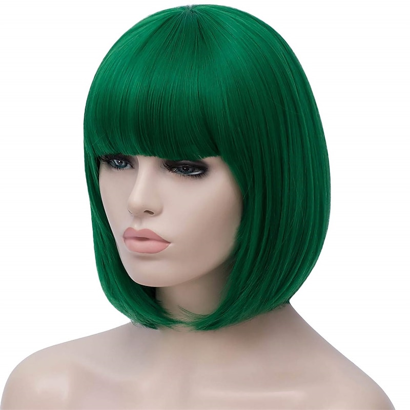 Green Wigs for Women 12'' Short Green Bob Wig with Bangs Natural Synthetic Soft Wig Cute Colored Wigs for St Patrick's Day Party Halloween St.Patrick's Day Wigs4