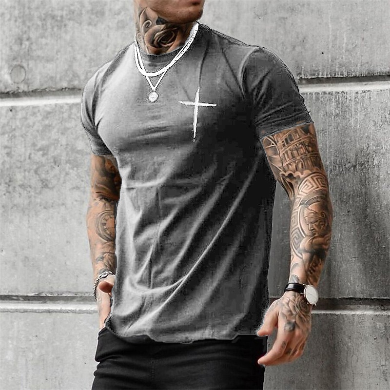 Men's Graphic Cross T Shirt Casual Style 100% Cotton Short Sleeve Graphic Shirt Black White Gray Comfortable Tee Street Casual Fashion Designer Clothing3