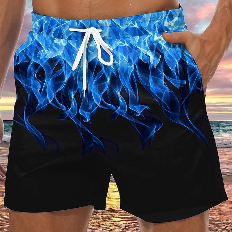 Men's Graphic Prints Flame Swim Trunks Swim Shorts Board Shorts Mid Waist Hawaiian Boho Casual Daily Holiday Drawstring with Mesh lining Elastic Waist Designer Clothing Apparel