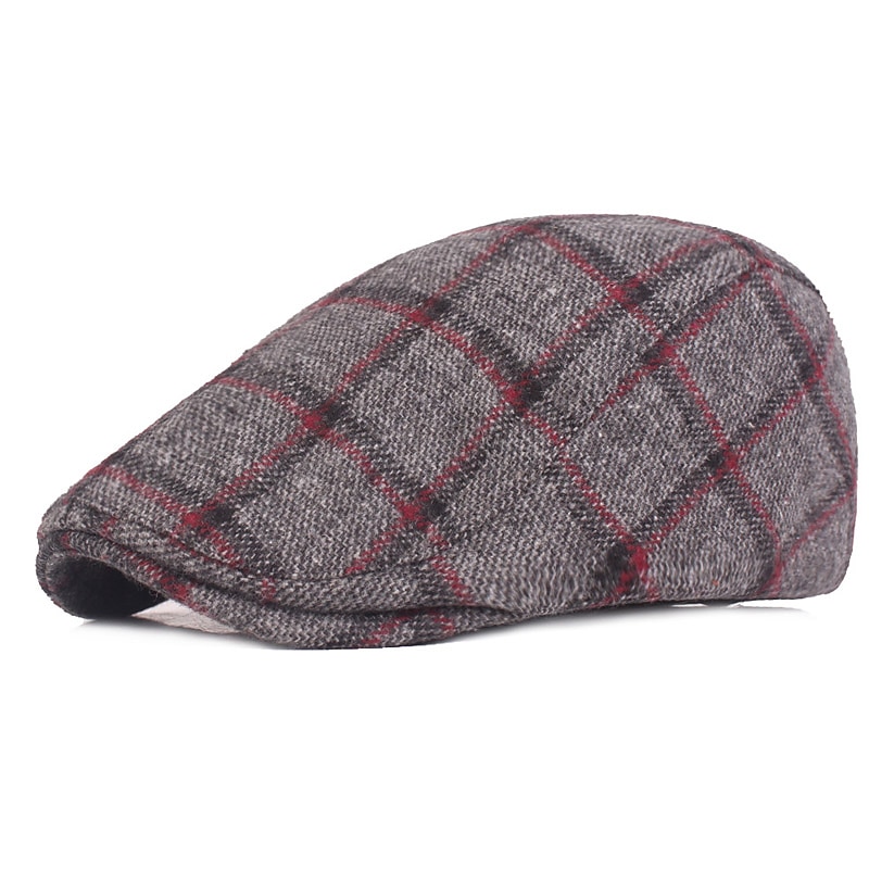 Men's Flat Cap Tweed Cap Red Blue Woolen Print Streetwear Stylish 1920s Fashion Outdoor Daily Going out Lattice Warm4