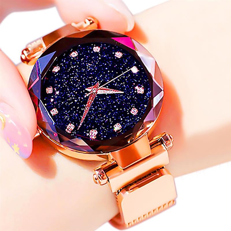 Women's Fashion Starry Sky Watches Magnet Buckle Mesh Belt Diamond Quartz Watch Women Dress Clock Quartz Watch for Women Analog Quartz Casual Alloy