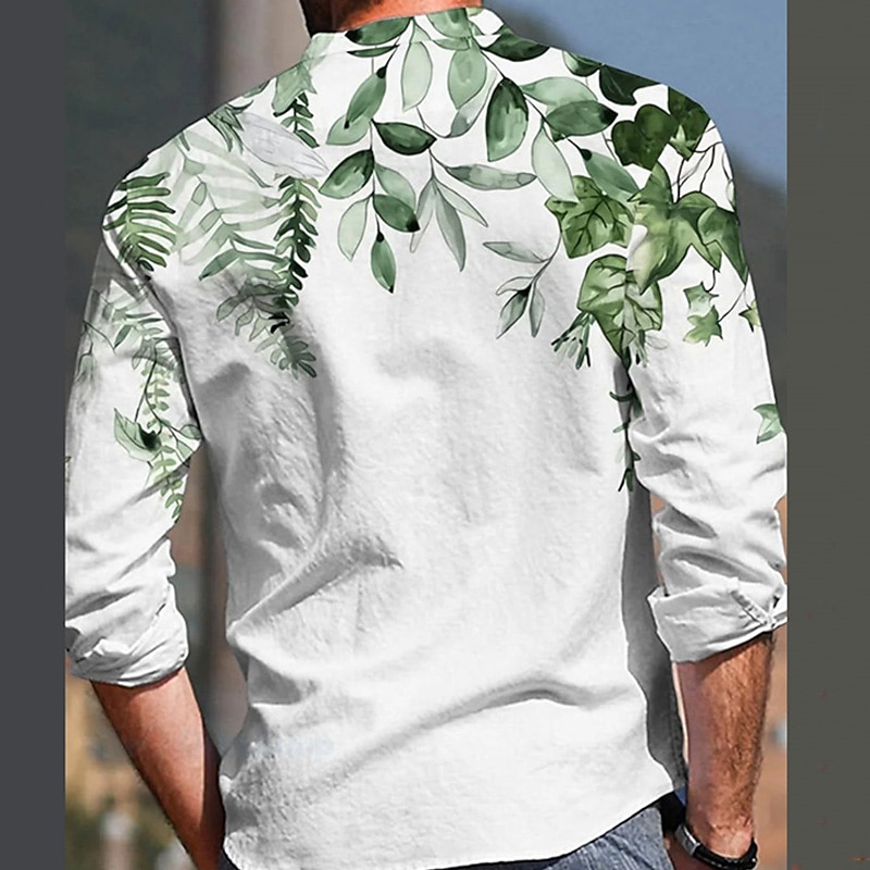 Men's Plant Shirt Linen Shirt Casual Shirt Long Sleeve Modern Contemporary Casual Hawaiian Vacation Going out Beach Summer Spring Turndown Print Button-Down Blue Purple Green Coffee2