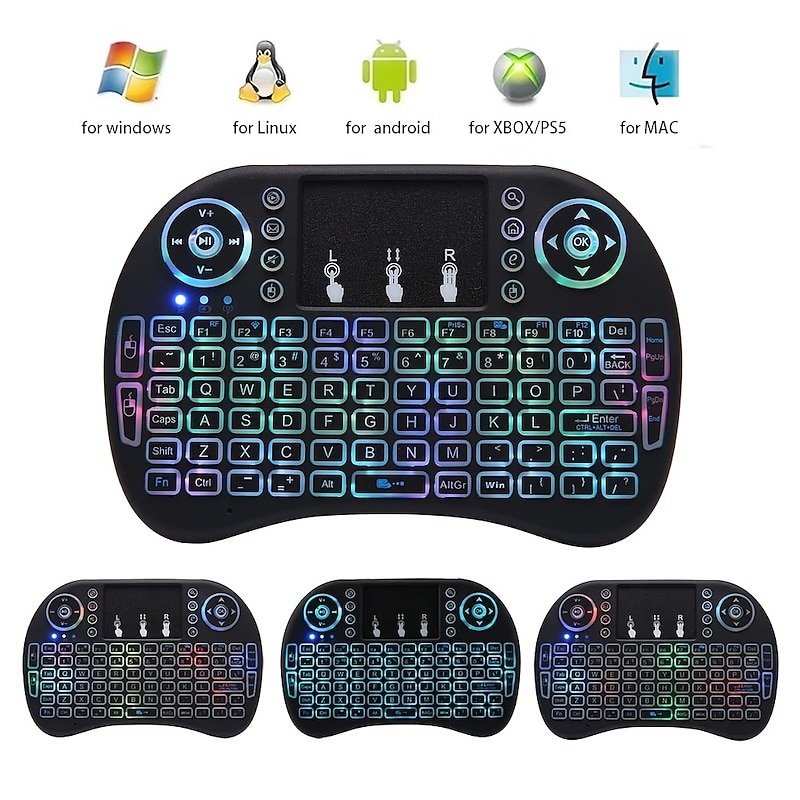 Mini Wireless Keyboard with Multi-touch Touchpad 7 Colors Backlight Wireless Touchable Remote Control for Smart TV Box Desktop Touchpad PC3
