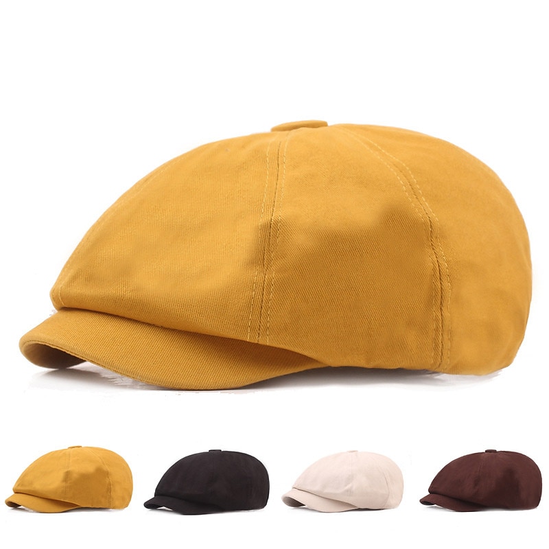 Men's Beret Hat Newsboy Hat Black Yellow Cotton Streetwear Stylish Casual Outdoor Daily Going out Plain Sunscreen - Main Image