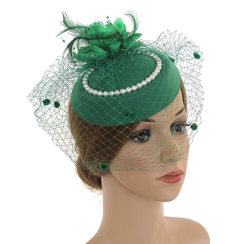 Fascinators Kentucky Derby Hat Headwear Organza Polyester / Polyamide Fedora Hat Floppy Hat Veil Hat Tea Party Horse Race Ladies Day Vintage Style Vintage Elegant With Feather Faux Pearl3