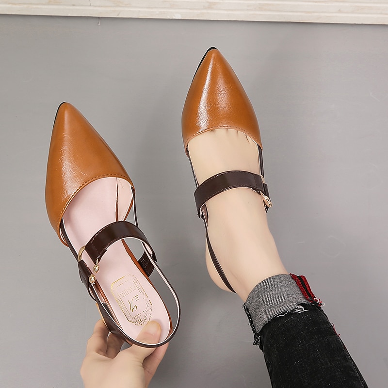 Women's Brown and Black Two-Tone Block Heel Slingback Pumps – Pointed Toe with Adjustable Strap, Ideal for Office Wear and Casual Outings2