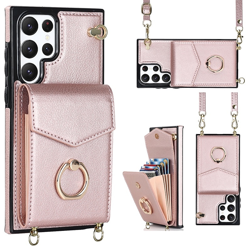 Phone Case For Samsung Galaxy S25 S24 S23 S22 S21 FE S21 Ultra Plus A14 A54 A73 A33 Handbag Purse Wallet Case Ring Holder Anti-theft with Removable Cross Body Strap TPU PU Leather