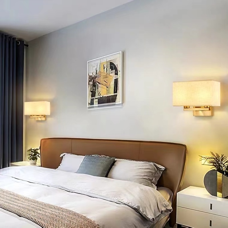 LED Wall Light Modern Cloth Fabric Shade Double Arm Wall Lamps Bedside Wall Lights Metal Sconce 110-240V3