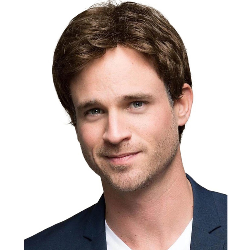 Men's Wig Men's Short Hair Wig Fringe Partial Brown Wig