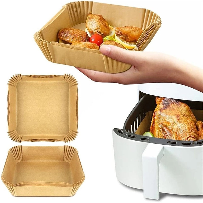 100PCS Air Fryer Disposable Parchment Paper Liner Square Round Oil-proof Paper Tray Non-Stick Baking Mat AirFryer Accessories4