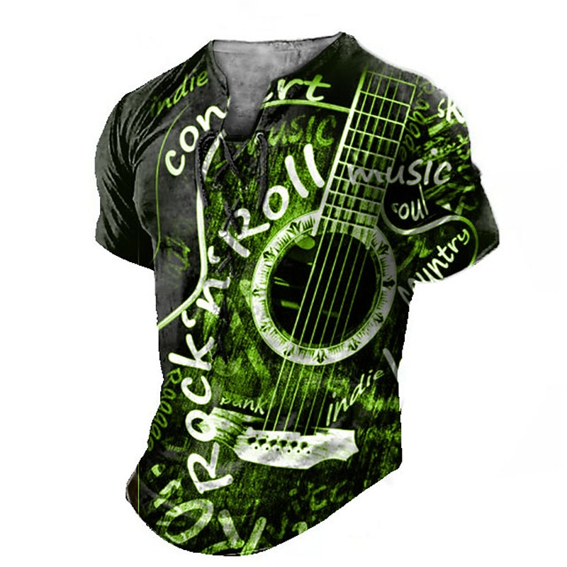 Rock N Roll Guitar Mens Graphic Shirt And 3D Red Summer Cotton Henley Tee Musical Instrument Clothing Apparel Print Daily Sports Short Sleeve Concert4