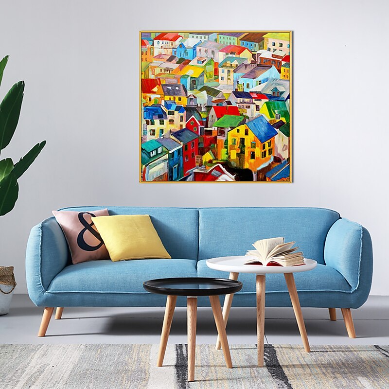 Handmade Oil Painting Canvas Wall Art Decoration Modern Abstract Village Colorful House Home Living Room Decor Rolled Frameless Unstretched Painting3