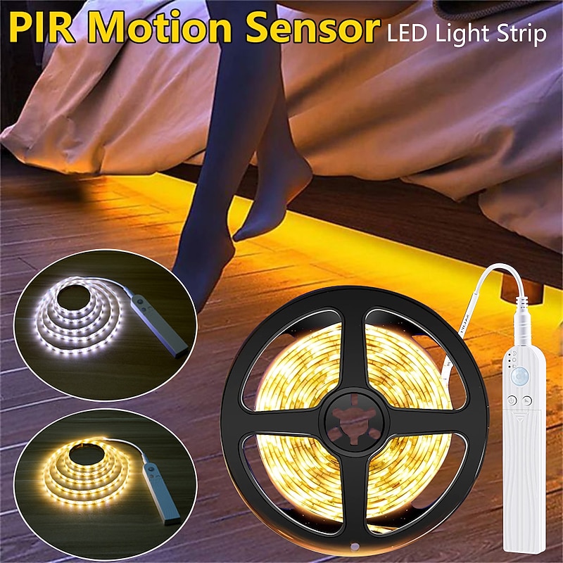 1/2pcs Kitchen Cabinet Light Tape LED Motion Sensor LED Strip Light Waterproof Wireless PIR LED Lamp Battery Stairs Wardrobe Lamp