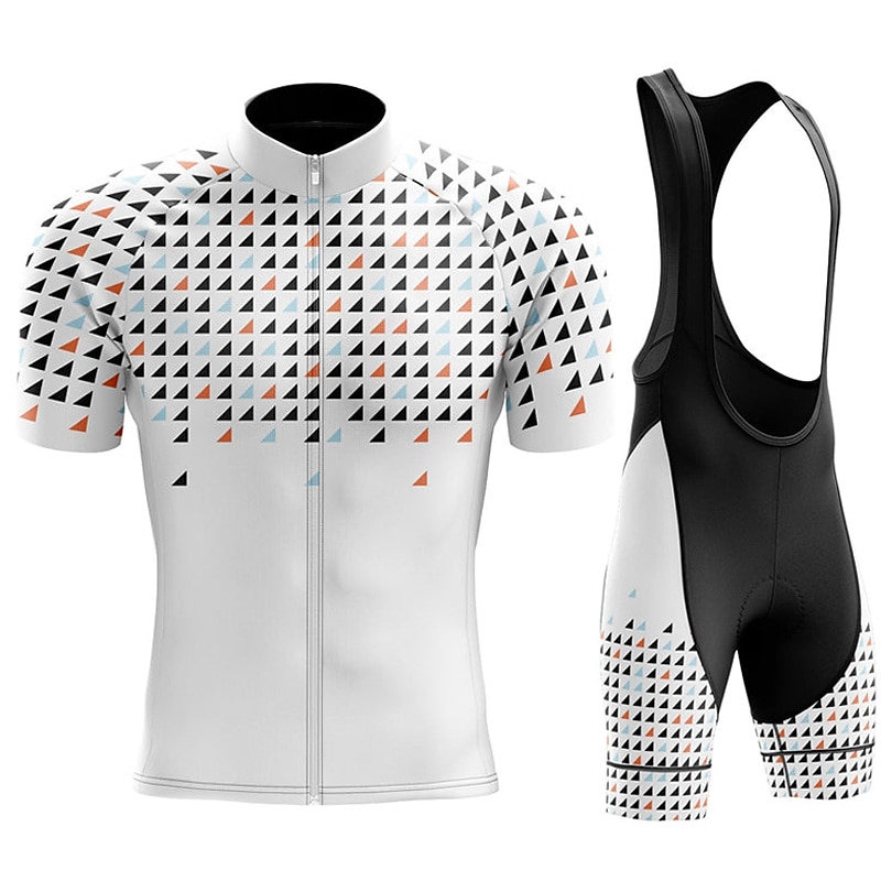 Men's Cycling Jersey with Bib Shorts Short Sleeve Mountain Bike MTB Road Bike Cycling White Yellow Blue Dot Bike Clothing Suit 3D Pad Breathable Quick Dry Back Pocket Polyester Spandex Sports4