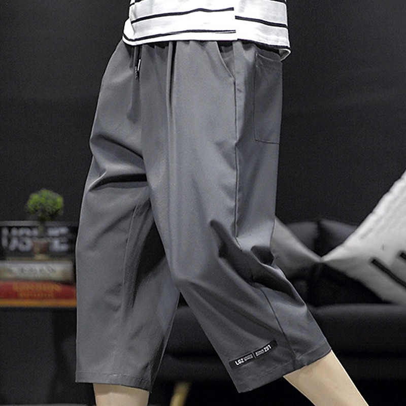 Men's Active Shorts Shorts Casual Shorts Capri Pants Pocket Drawstring Elastic Waist Plain Comfort Calf-Length Outdoor Daily Holiday Cotton Blend Streetwear Stylish Black Wine2