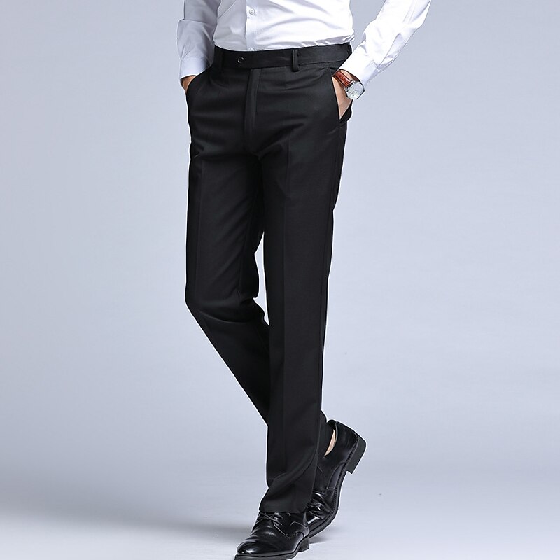 Men's Dress Pants Trousers Chinos Casual Pants Pocket Straight Leg Plain Comfort Office Business Casual Streetwear Stylish Black Black Straight Leg4