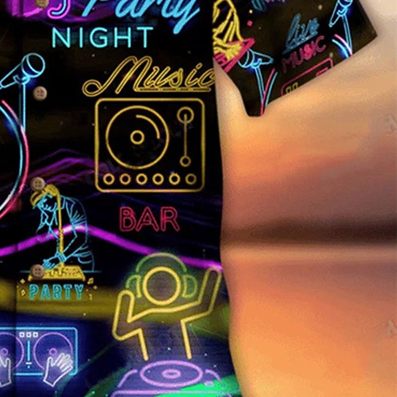 Men's Colorful Lights Shirt Summer Hawaiian Shirt Aloha Shirt Short Sleeves Shirt Turndown Tropical Streetwear Hawaiian Party Daily Hawaiian Black Blue Purple S M L3