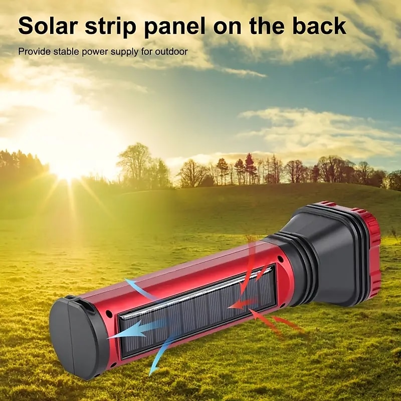 1PC Waterproof USB Charging 9 LED Flashlight With Built-in Battery Solar Torch With Side Light Multi-functional Handheld Lamp For Outdoor Camping Fishing2