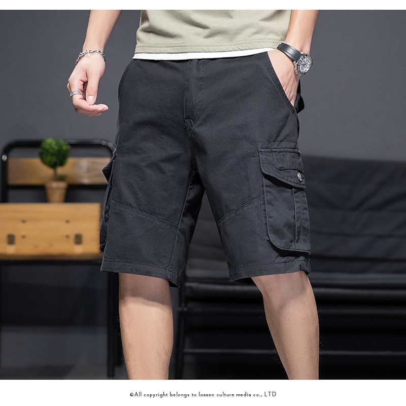 Men's Cargo Shorts Hiking Shorts Multi Pocket Straight Leg Knee Length Daily Wear Classic Black Blue4