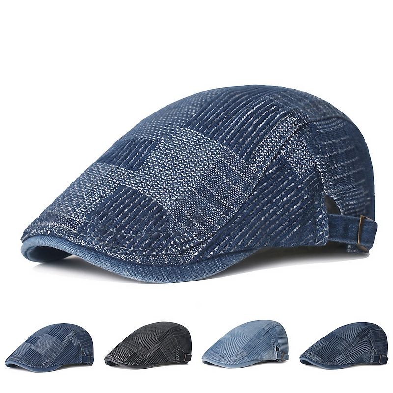 Men's Flat Cap Black Blue Denim Streetwear Stylish 1920s Fashion Outdoor Daily Going out Lattice Warm